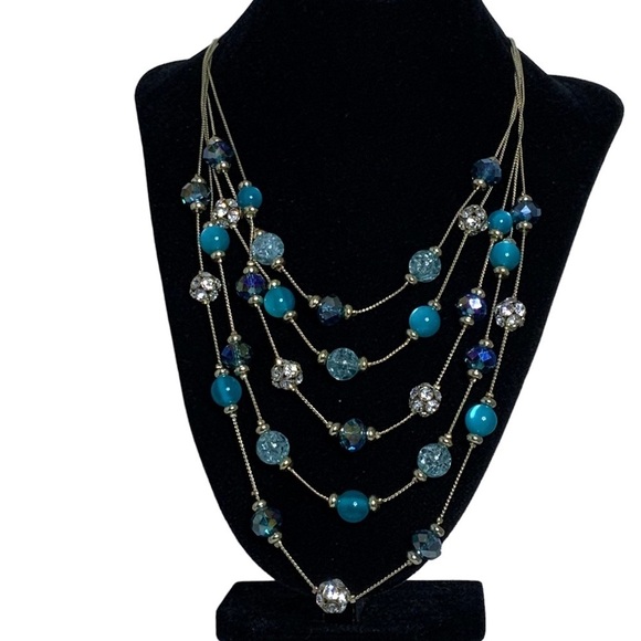 M. Haskell Jewelry - Glass Bead Crystal Necklace Cascade 5 Layer Faceted Sparkly By M. Haskell Blues
